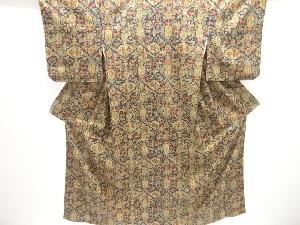 抽象動物花更紗模様手織り紬着物